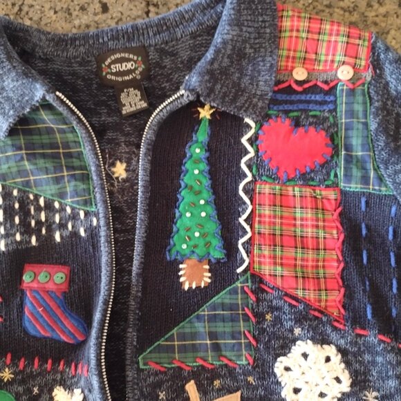 Women's Chritmas Sweater by Designer Studio Originals - Petite/Medium - Zip-Up - Picture 9 of 11